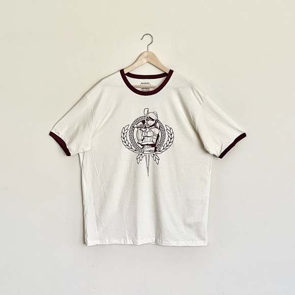 NEW Rooster Teeth RWBY Pyrrha Graphic Cream Burgundy Ringer T Shirt Adult XXL - Picture 1 of 9